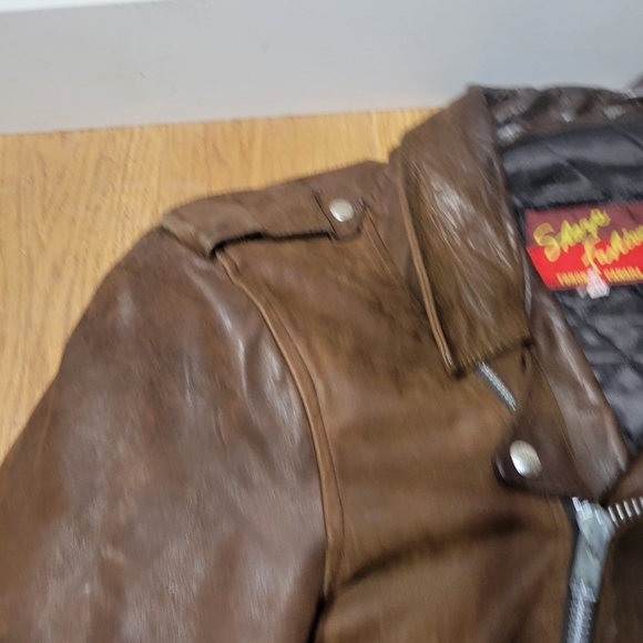 Vintage brown leather mens biker jacket size 50 xxl Sharp Fashions - Picture 3 of 11